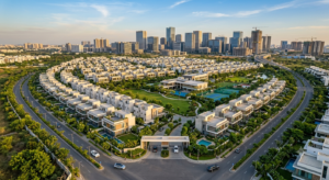 Aerial view of Kokapet villa community near Financial District