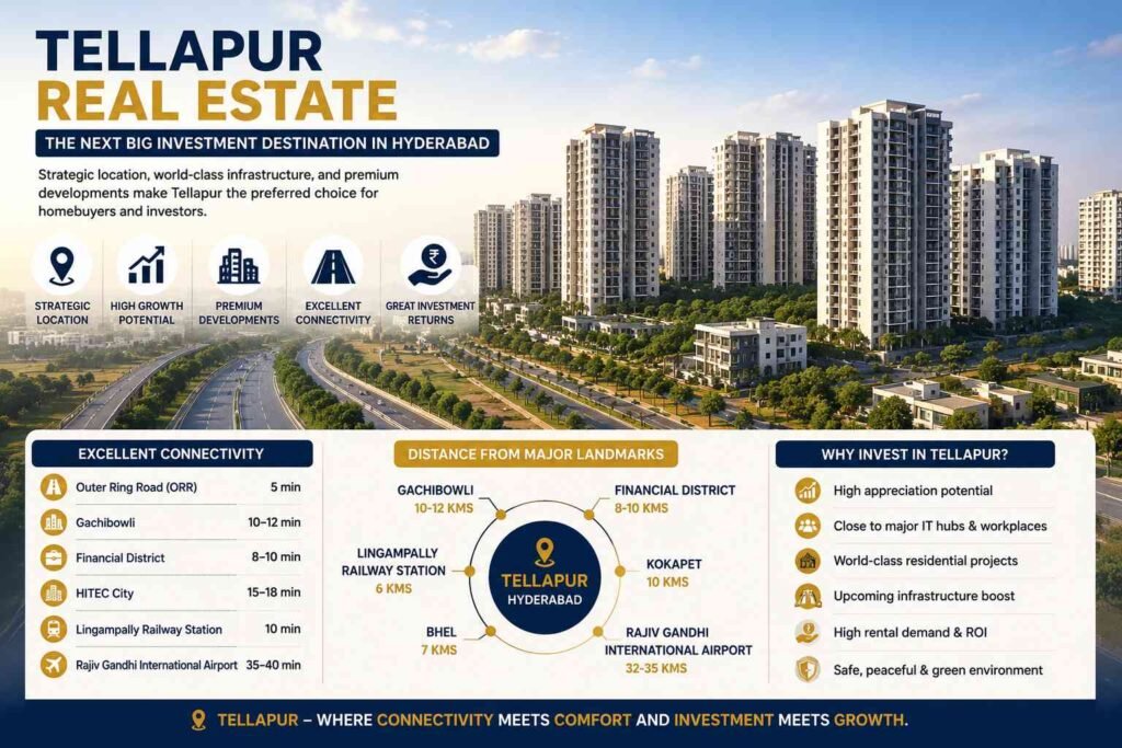 Tellapur real estate connectivity and investment infographic